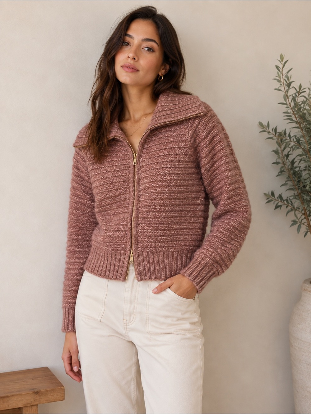 JOIE Double Zipper Collared Sweater